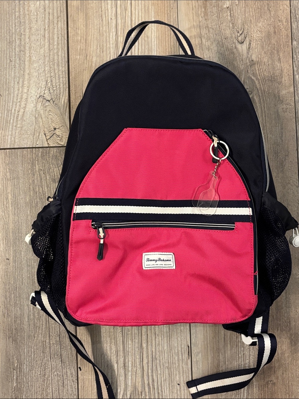 Tommy Bahama Striped Pink and Navy Pickleball Backpack